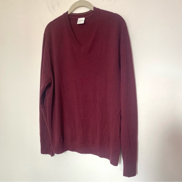 Paul Smith V Neck Merino Wool Sweater Sz XL Merlot - Picture 2 of 9